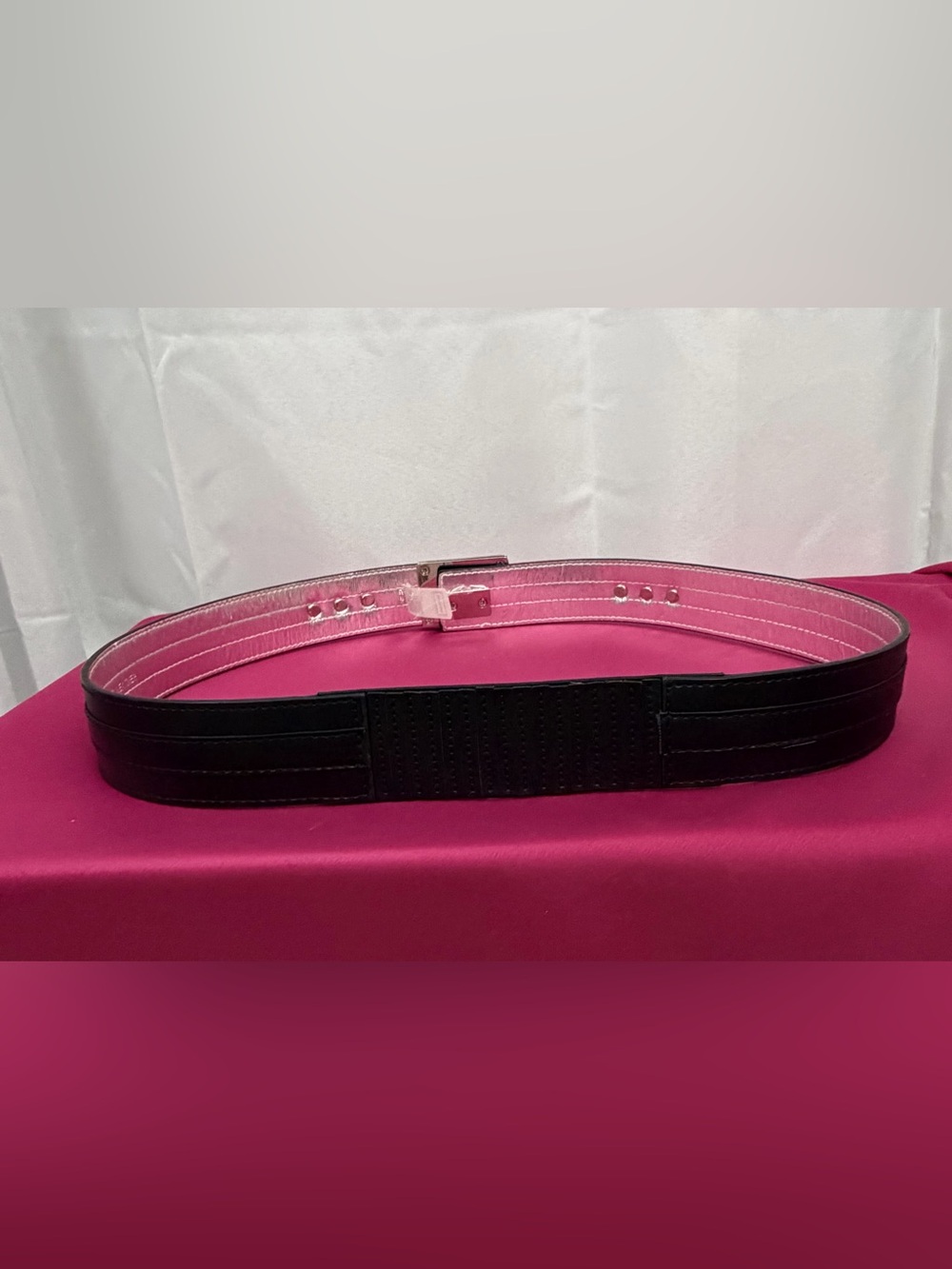 Michael Kors Black Chunky Wide Synthetic Leather Belt w/Silver Logo Plate Large - Picture 6 of 6